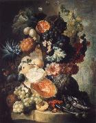 Jan van Os Fruit,Flwers and a Fish painting